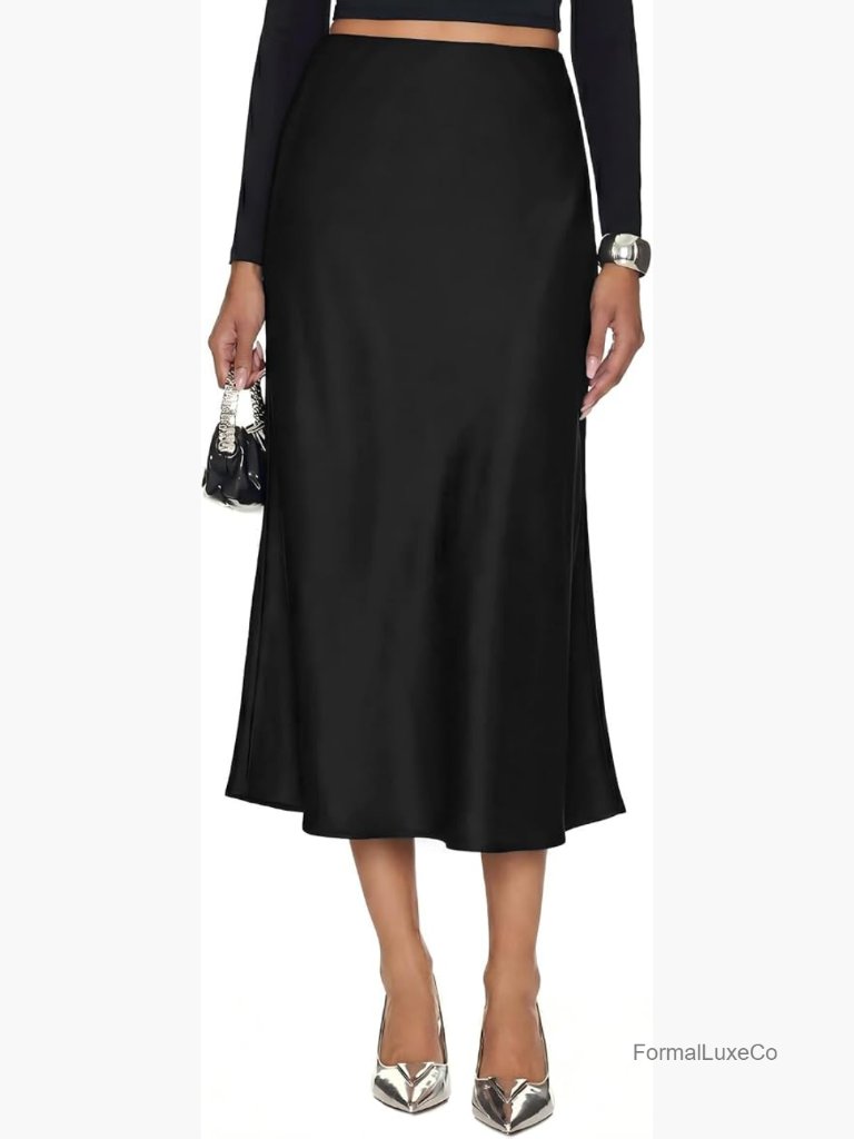 Silk Satin Midi Skirt Elastic High Waisted A-Line Cheetah Print Long Skirts For